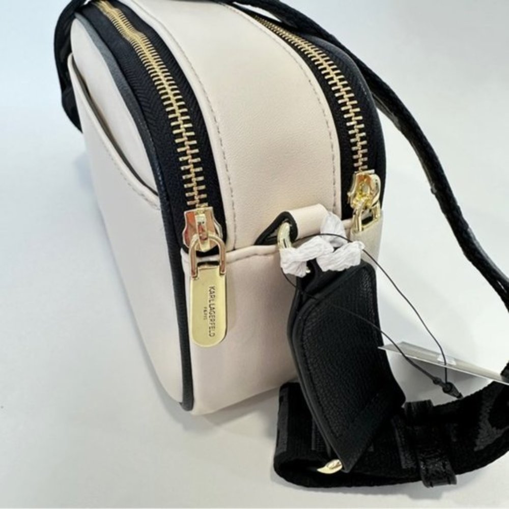 Karl Lagerfeld White and Black Crossbody Camera Bag with Iconic Cartoon Motif - Picture 4 of 12